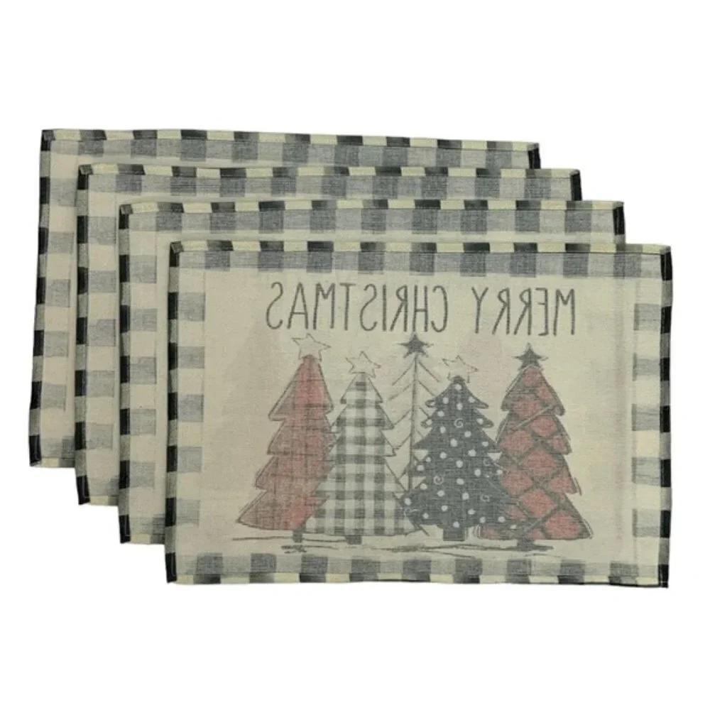 Christmas Placemats Primitive Farmhouse Buffalo Plaid Check Neutral  17.5 X 12
